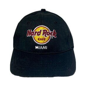 Hard Rock Miami black embroidered hat cap hook n loop adjustable strap preowned